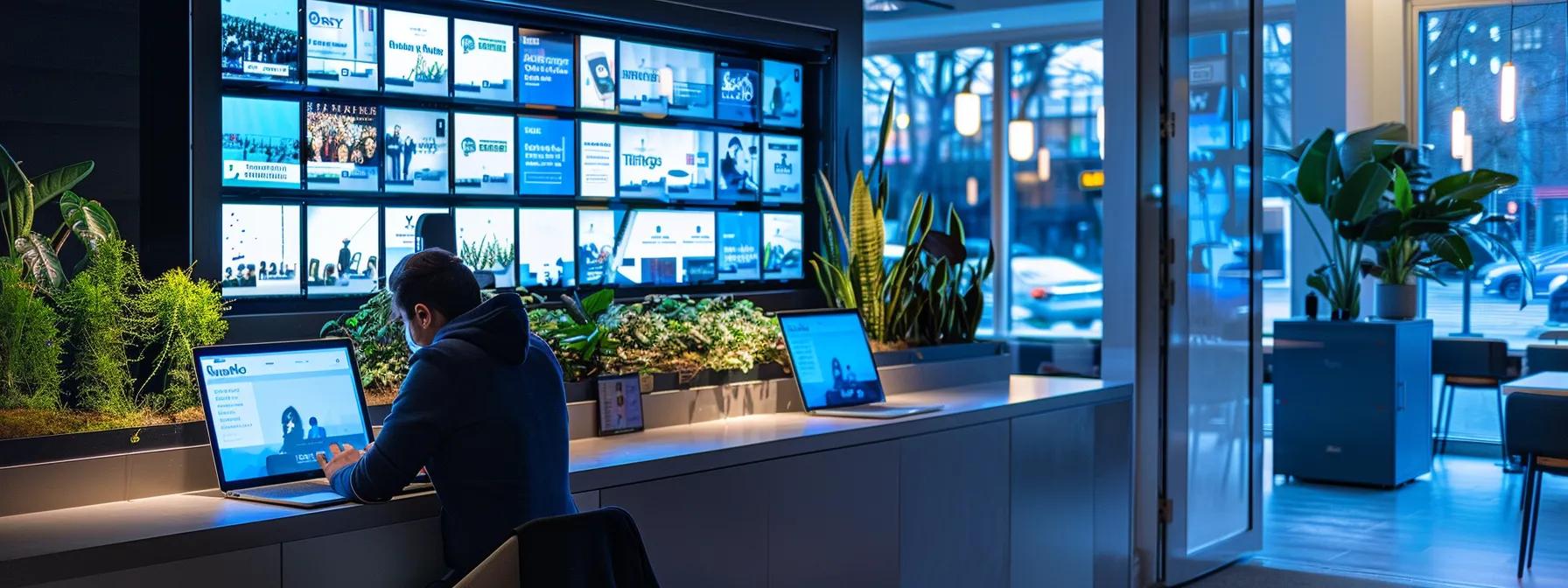 a sleek urban workspace features a person intently using a mobile device, displaying the ticket jungle app's vibrant interface, surrounded by digital screens showcasing live event updates and ticket management features, emphasizing seamless integration and efficiency in ticket purchasing on-the-go. a sleek urban workspace features a person intently using a mobile device, displaying the ticket jungle app's vibrant interface, surrounded by digital screens showcasing live event updates and ticket management features, emphasizing seamless integration and efficiency in ticket purchasing on-the-go.